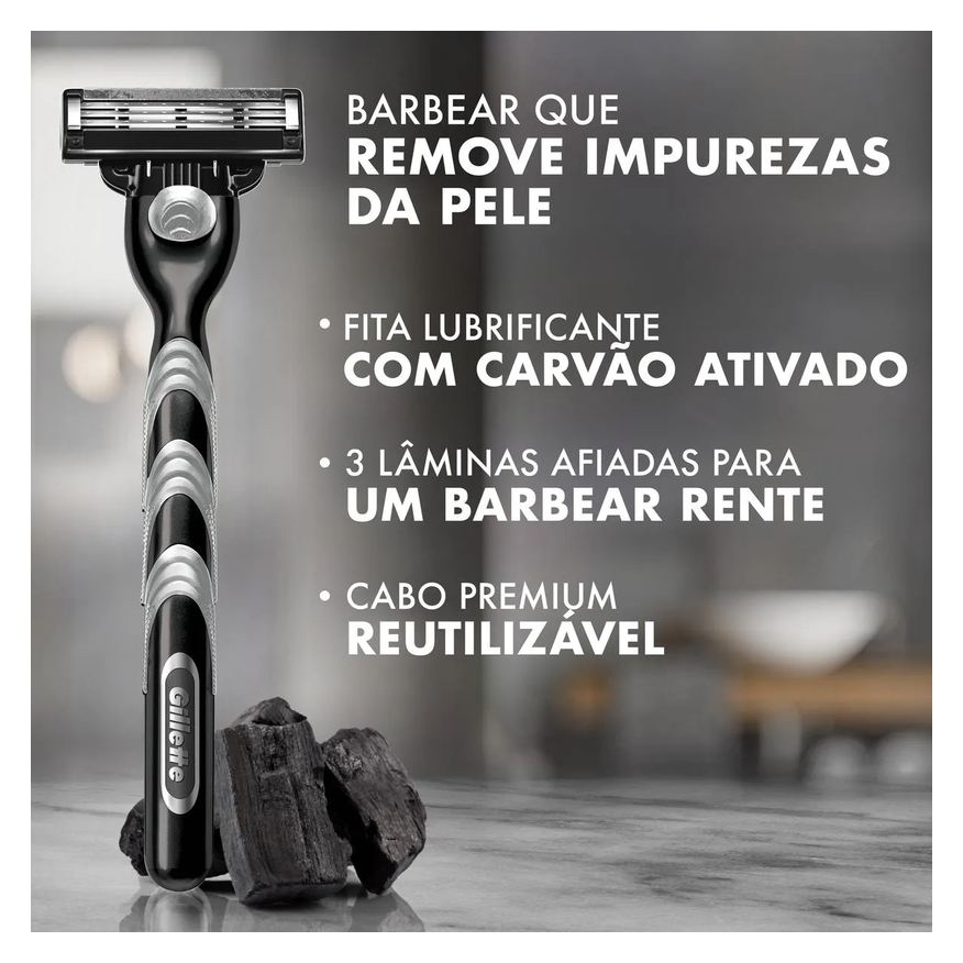Gillette Carga para Aparelho de Barbear Descartável Mach3 Carbono Carvão Ativado 8 unidades