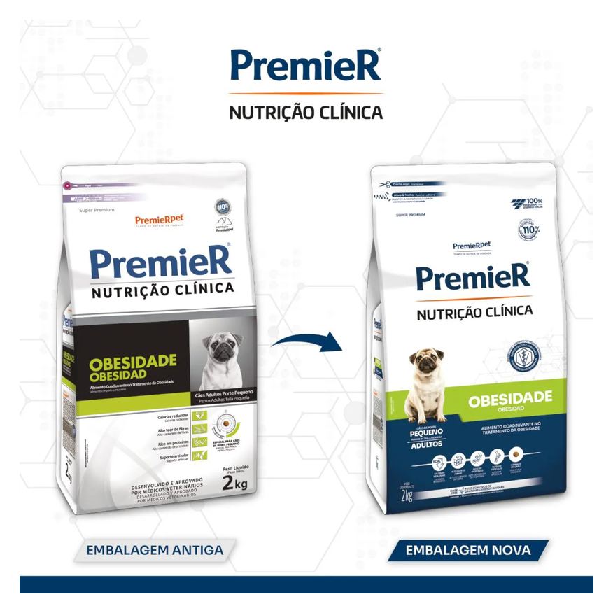 Premier Ração Nutrição Clínica para Cães Adultos de Raças Pequenas Obesidade 2kg