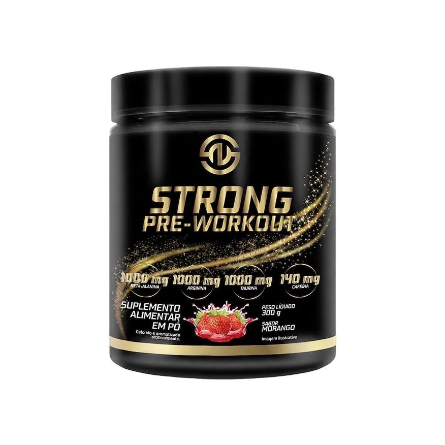 Strong Now Labs Strong Pre Workout Pré Treino em Pó Pote 300g Sabor Morango