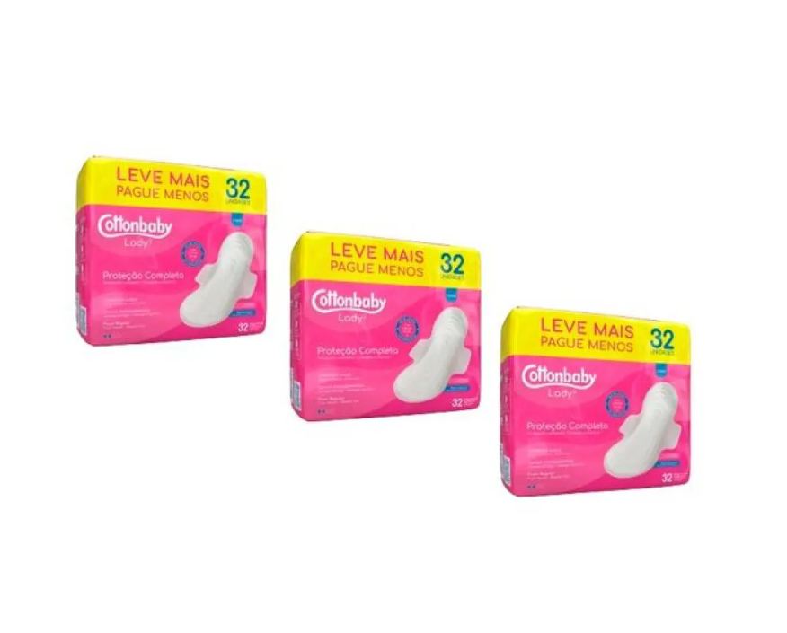 Cottonbaby Kit 03 Unidades Absorvente Higiênico com Abas Lady C/32 Unidades
