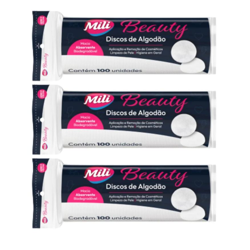 Mili Kit C3 Algodão Disco Facial Beauty C/100 Unidades