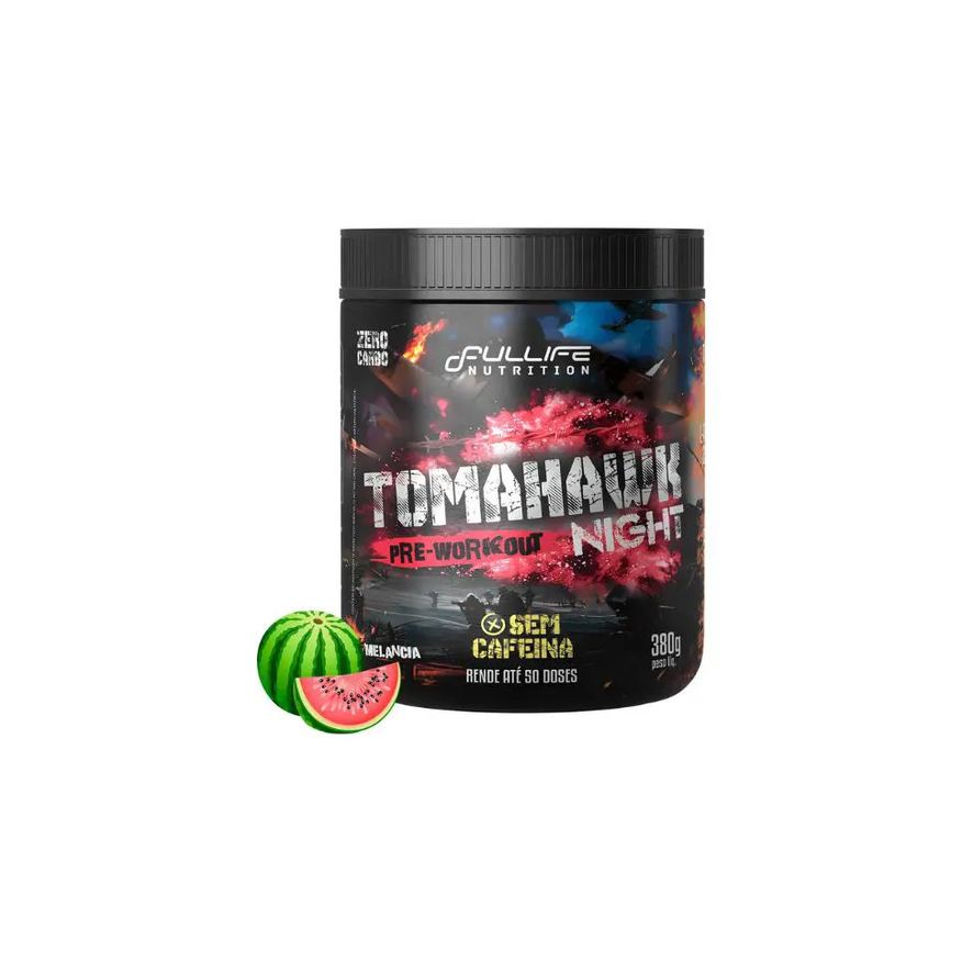Fullife Nutrition Pré Treino sem Cafeina Zero Carbo Tomahawk Night 380g Sabor Melancia