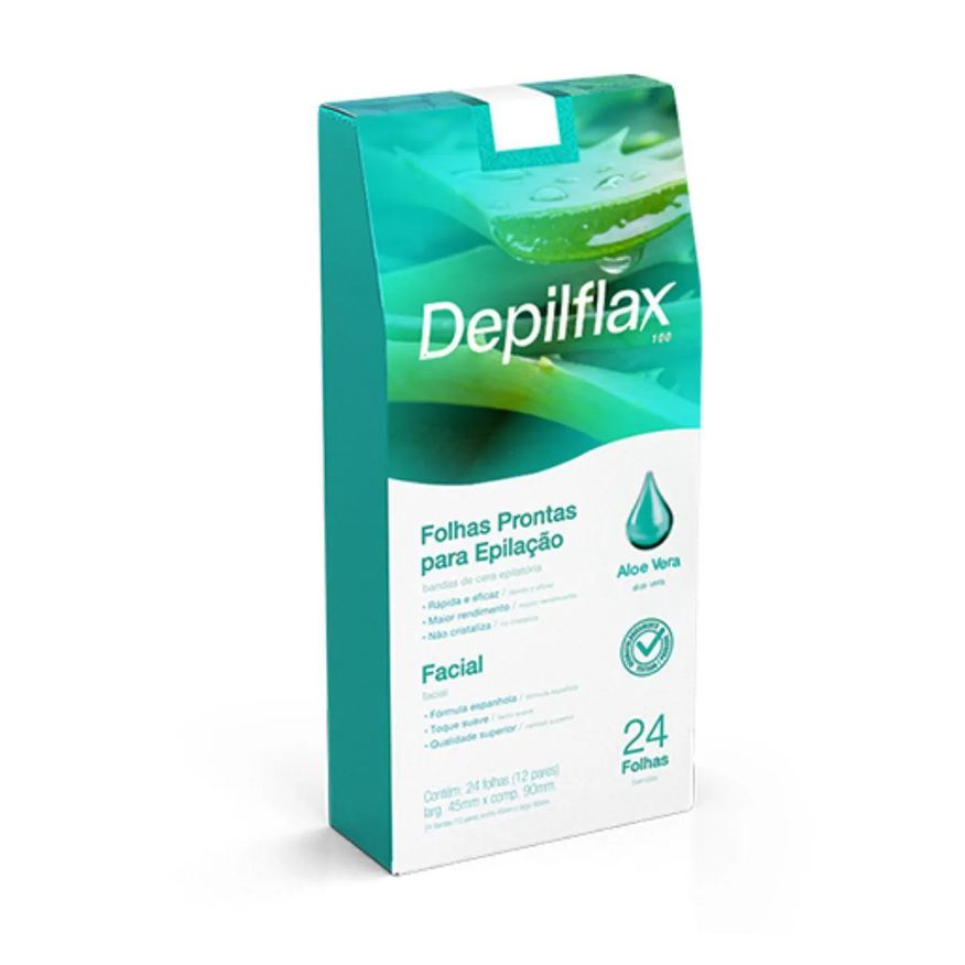 Depilflax Folhas Prontas Facial Depilação Cera Aloe Vera 24Un