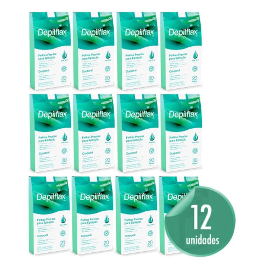 Depilflax Kit 12 Folhas Prontas Corporais Depilação Cera Aloe Vera 240Un