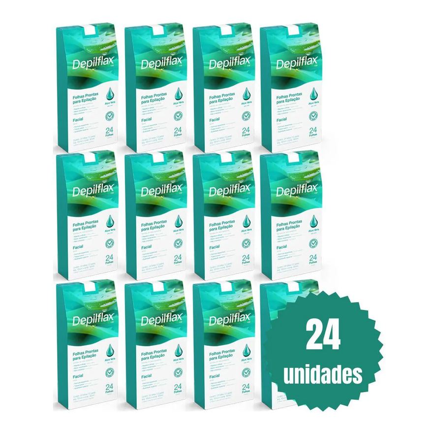 Depilflax Kit 24 Folhas Prontas Facial Depilação Cera Aloe Vera 576Un