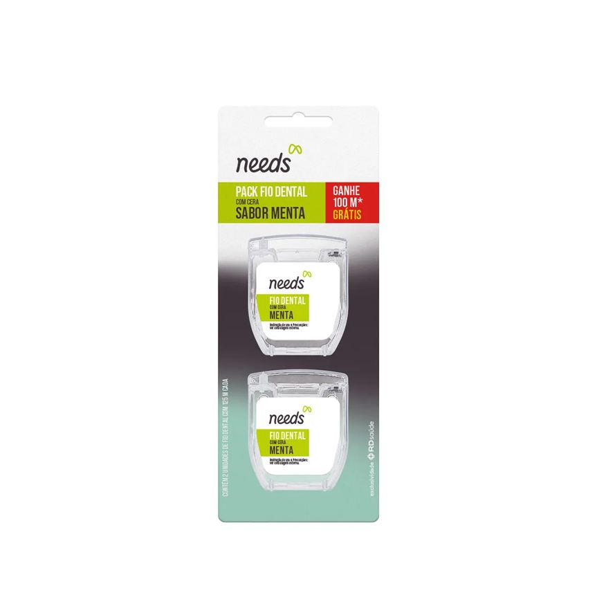 Needs Pack Fio Dental com Cera Sabor Menta 125m cada Leve 100m 2 unidades