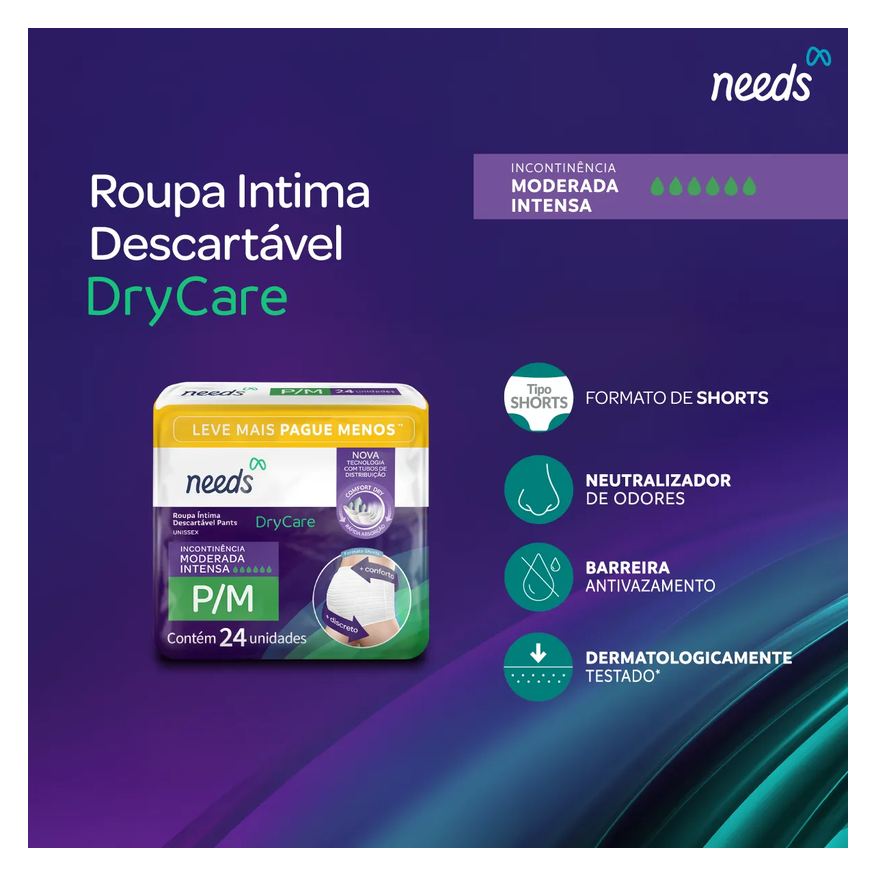 Needs Roupa Íntima Descartável DryCare Pants P/M 24 Unidades