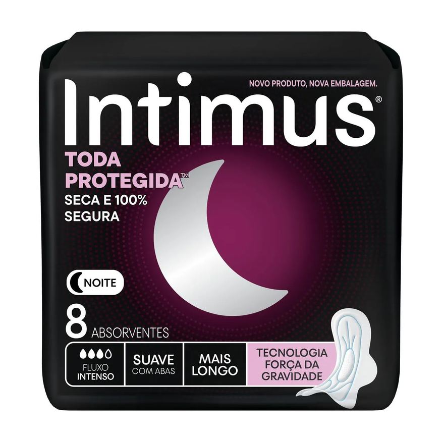 Intimus Absorvente Noturno Toda Protegida Com Abas Cobertura Suave 8 unidades