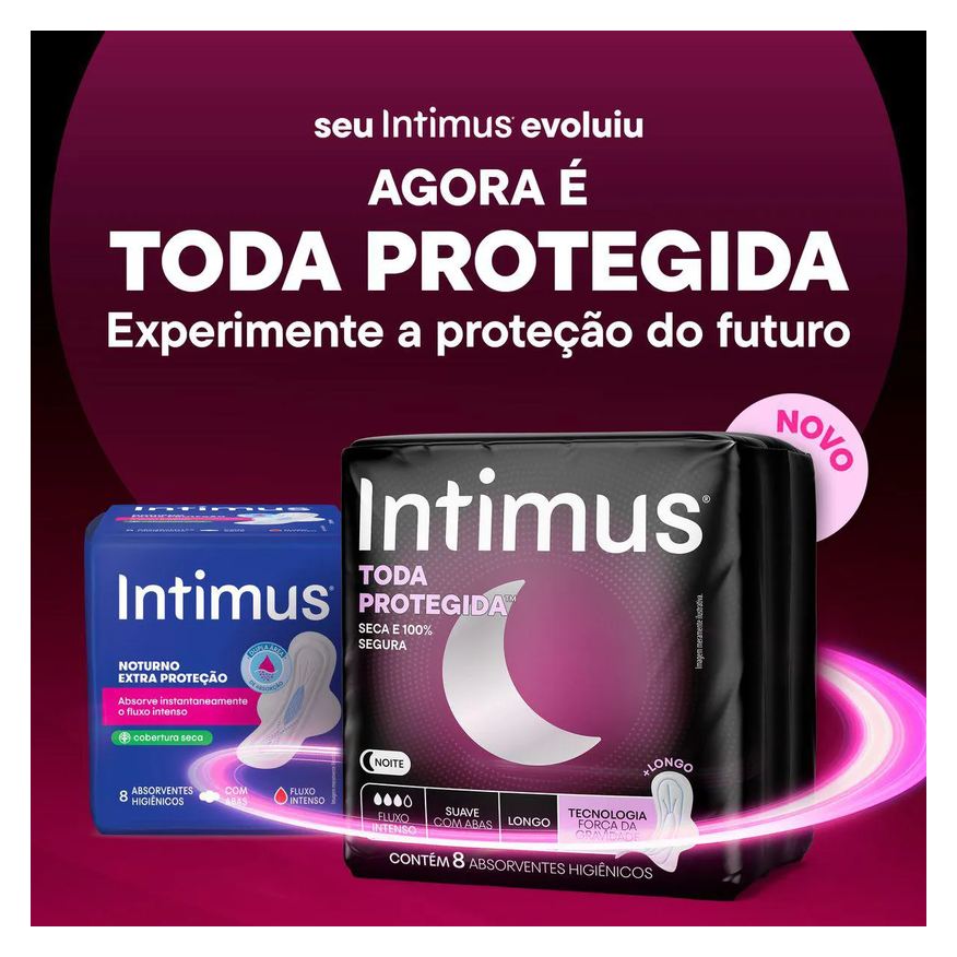 Intimus Absorvente Noturno Toda Protegida Com Abas Cobertura Suave 8 unidades