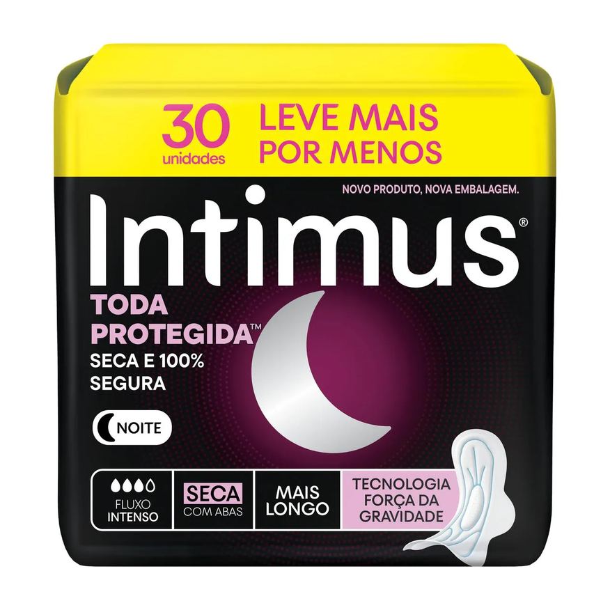 Intimus Absorvente Noturno Toda Protegida Cobertura Seca Com Abas 30 unidades