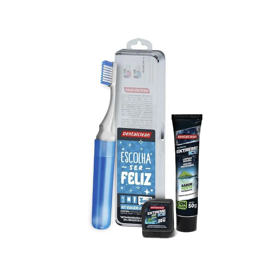 Dentalclean Kit Viagem Escova Dental + Fio Dental + Creme Dental