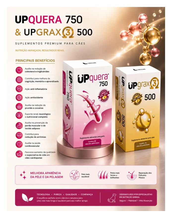 Upquera Kit 750 + Upgrax 3 500 Ômega 3 Epa Dha Pele Saudável Pelo Forte Cães & Gatos