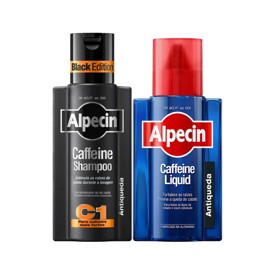 Alpecin Kit Caffeine Shampoo Antiqueda Black Edition 250ml + Tônico Capilar Liquid 200ml