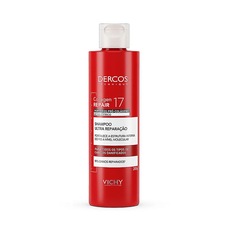 Vichy Shampoo Ultra Reparação Dercos Collagen Repair 17 Shampoo Capilar Fortalecedor com Colágeno 200g