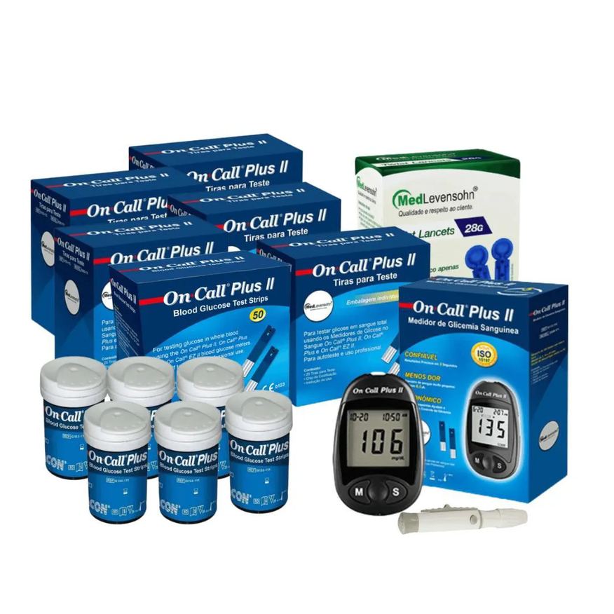On Call Kit Glicose: Monitor + 300 Tiras + 100 Lancetas Ocp Ii