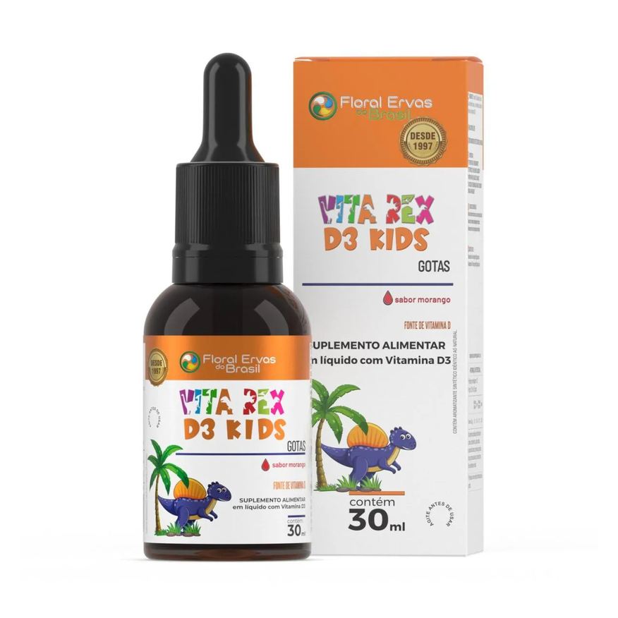 Floral Ervas do Brasil Vitamina em Gotas Vita Rex D3 Kids Sabor Morango 30ml - Floral Ervas