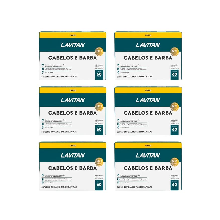 Cimed Kit 6 Suplemento Lavitan Cabelos e Barba com 60 Cápsulas