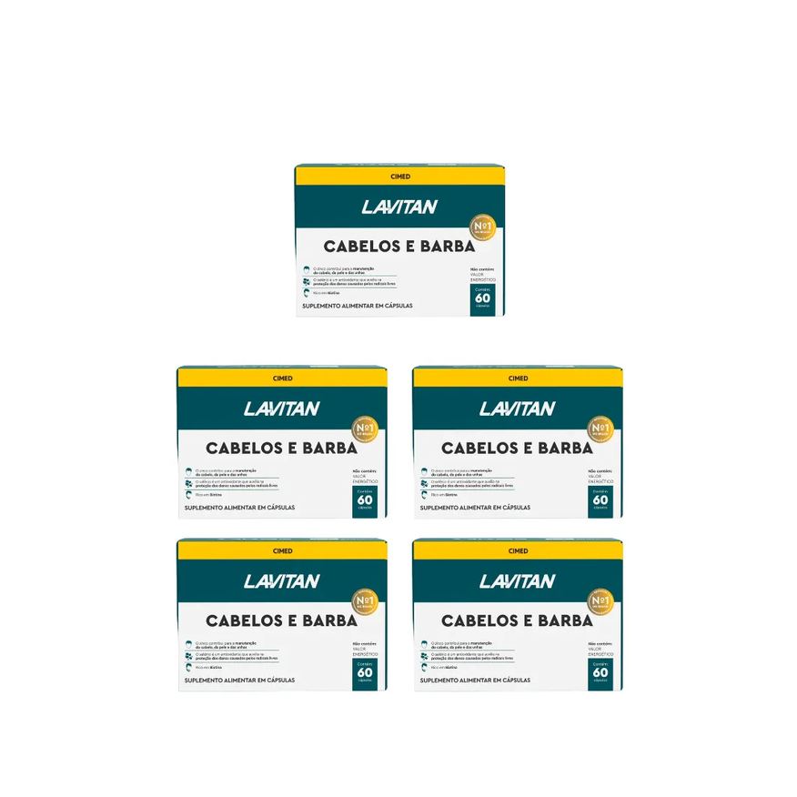 Cimed Kit 5 Suplemento Lavitan Cabelos e Barba com 60 Cápsulas