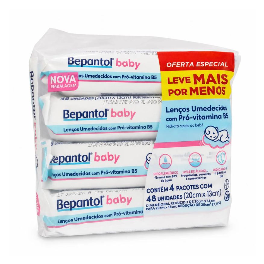 Bepantol 2 Kit Lenço Umedecido 48x4 Leve Mais/Por Menos Baby