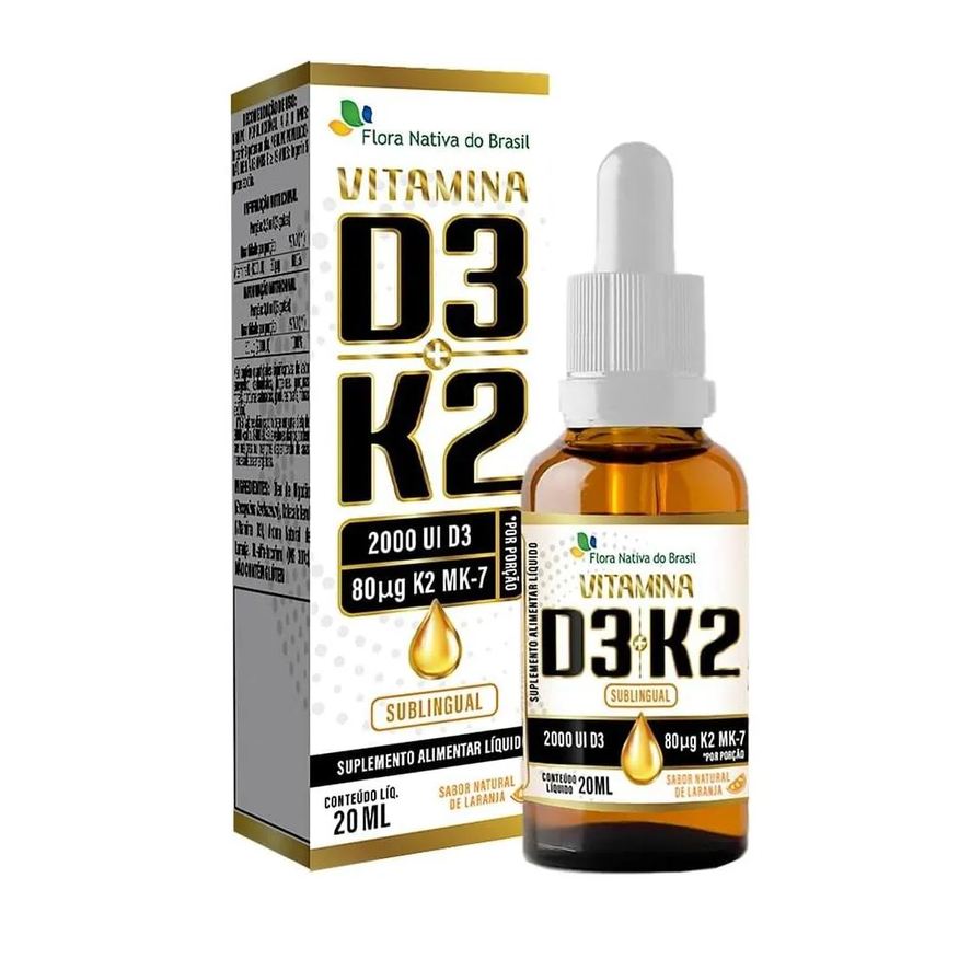 Flora Nativa Do Brasil Vitamina D3 + K2 Sublingual Gotas 20ml Sabor Laranja Flora Nativa