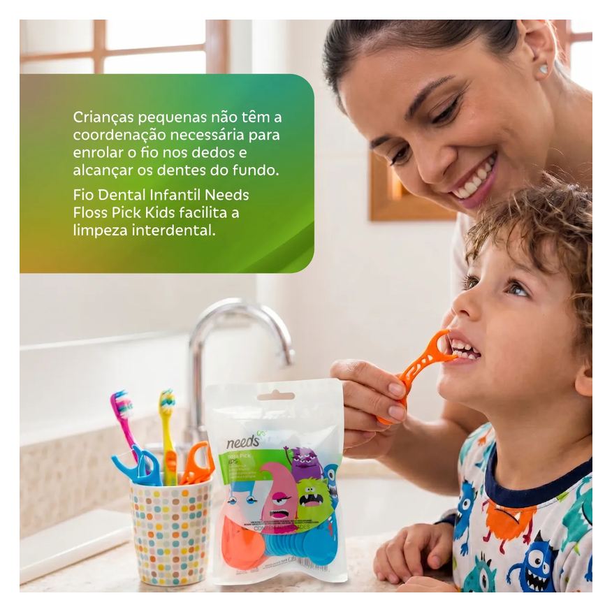 Needs Fio Dental Infantil Floss Pick Kids 40 Unidades