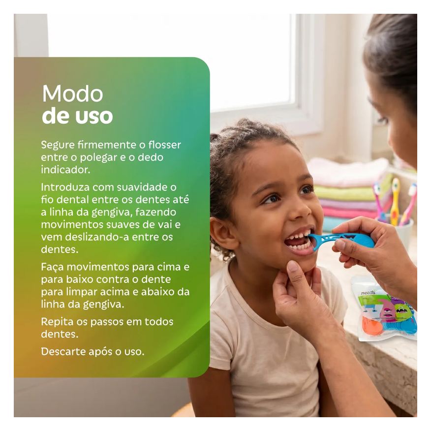 Needs Fio Dental Infantil Floss Pick Kids 40 Unidades