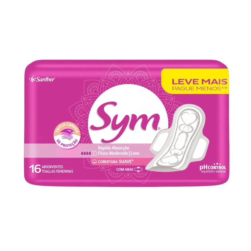 Sym Absorvente Total Protect Suave com Abas com 16 Unidades
