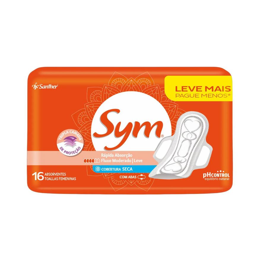 Sym Absorvente Total Protect Seca com Abas com 16 Unidades