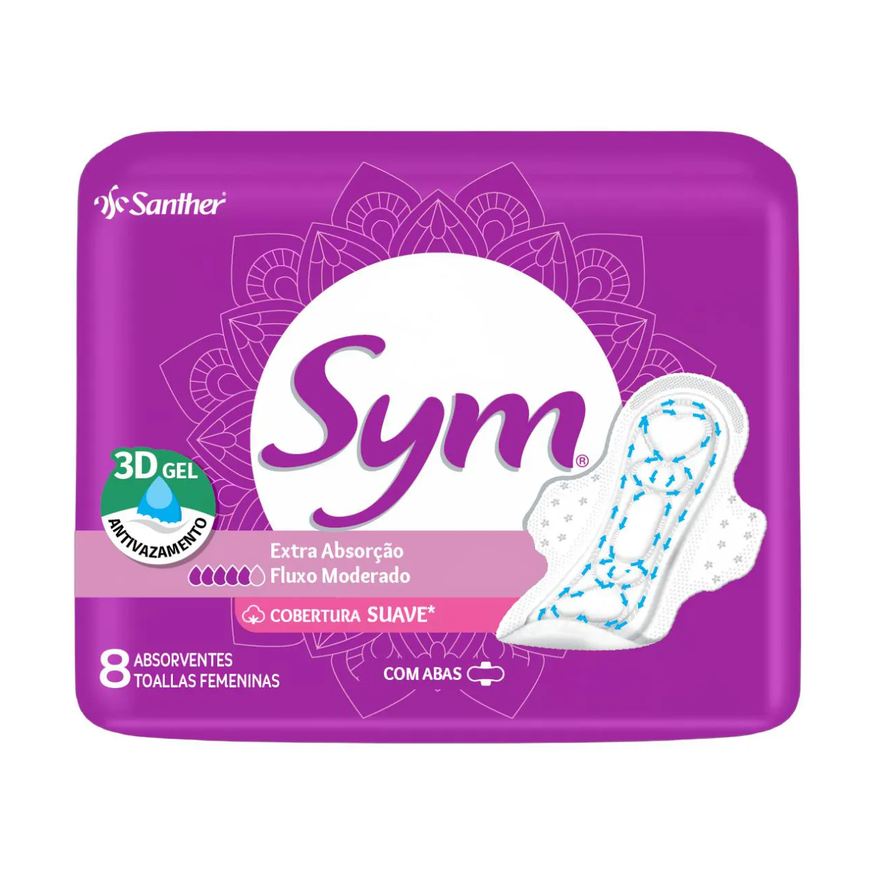 Sym Absorvente Premium Cobertura Suave Com Abas 8 Unidades