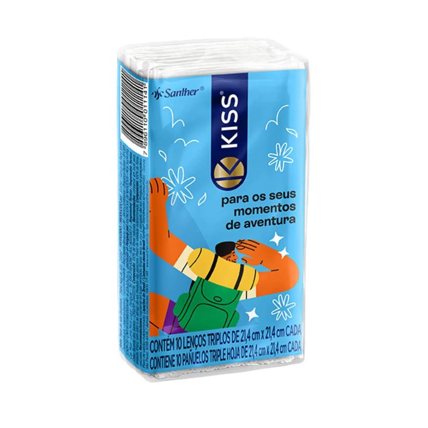 de Lenço Papel Kiss Folha Tripla com 10 Unidades