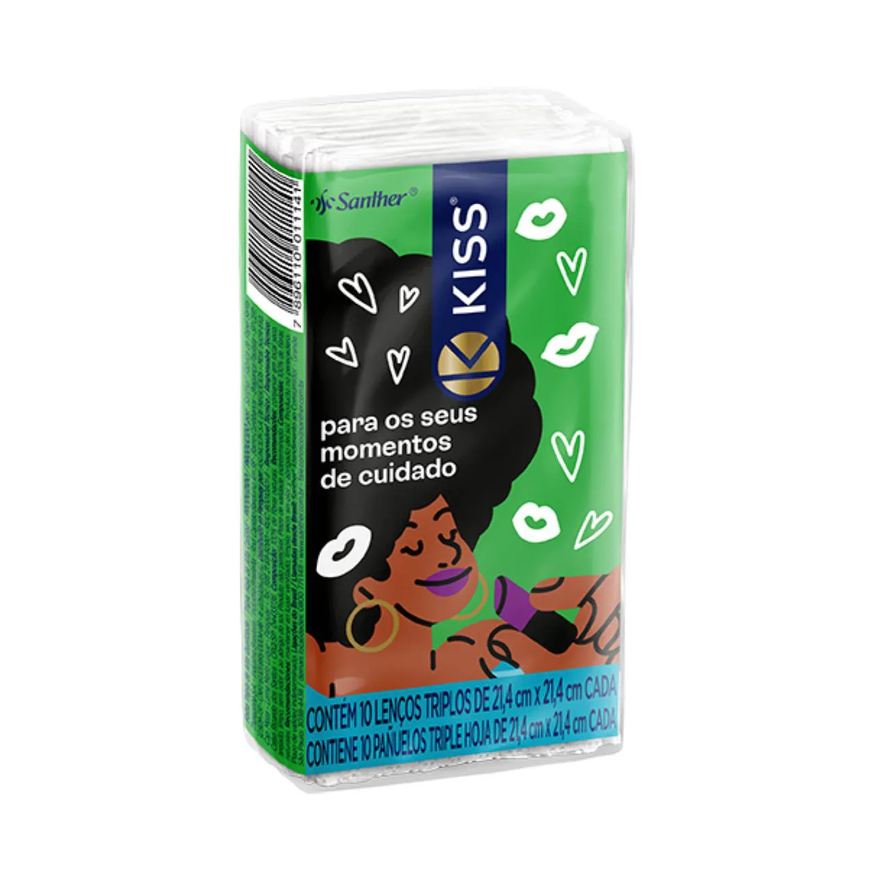 de Lenço Papel Kiss Folha Tripla com 10 Unidades