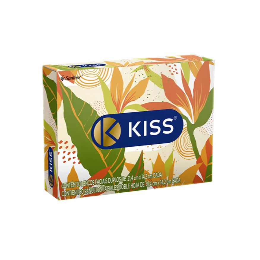 de Lenço Papel Facial Kiss Folha Dupla com 50 Unidades