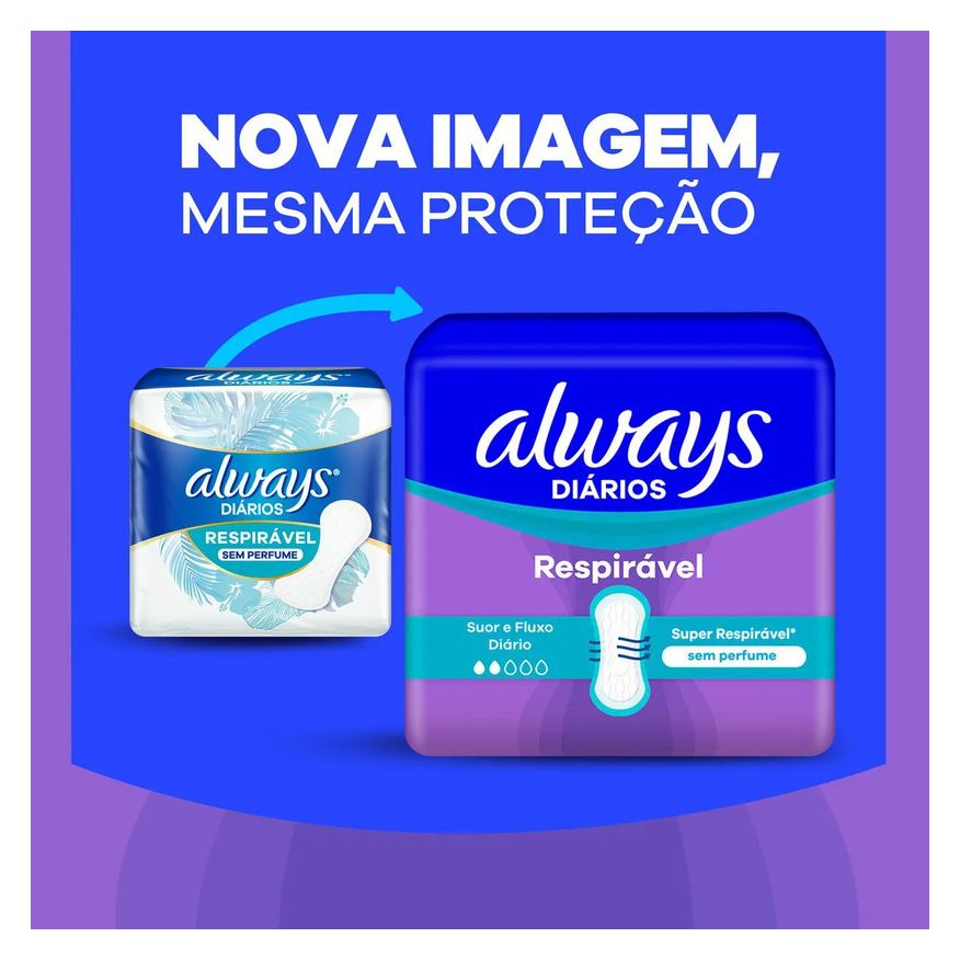 Diário Protetor Always Sem Perfume Respirável com 80 unidades