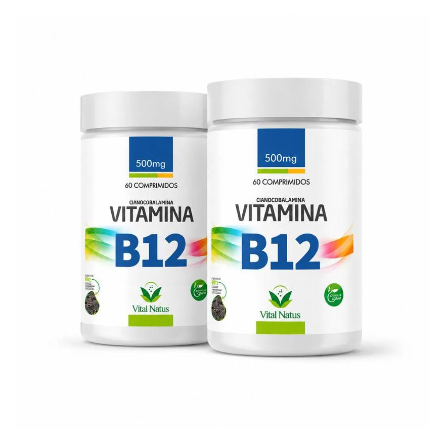 Vital Natus Kit 2 Vitamina B12 500mg Cianocobalamina 120 Comprimidos Fórmula Vegana