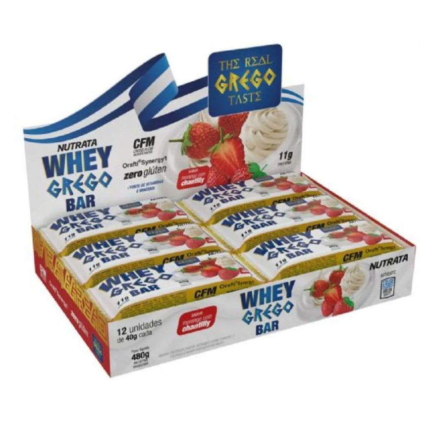 Grego Whey Bar Nutrata Morango com Chantilly 40g 12 unidades