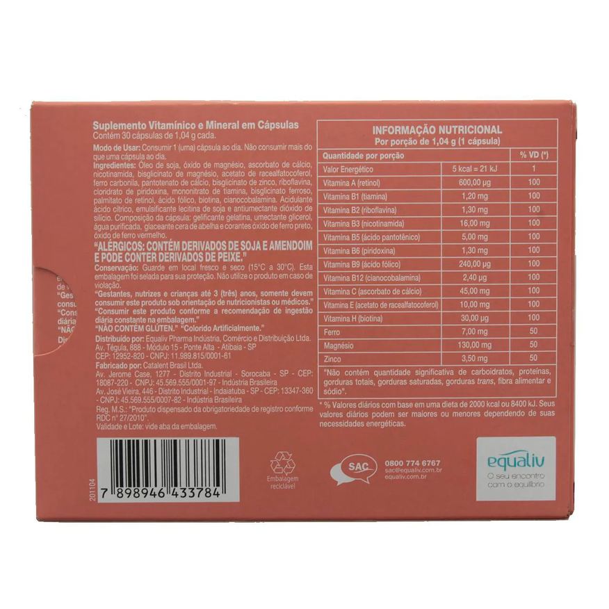 Vitamínico Suplemento Equaliv Reinforce Cabelos & Unhas com 30 cápsulas
