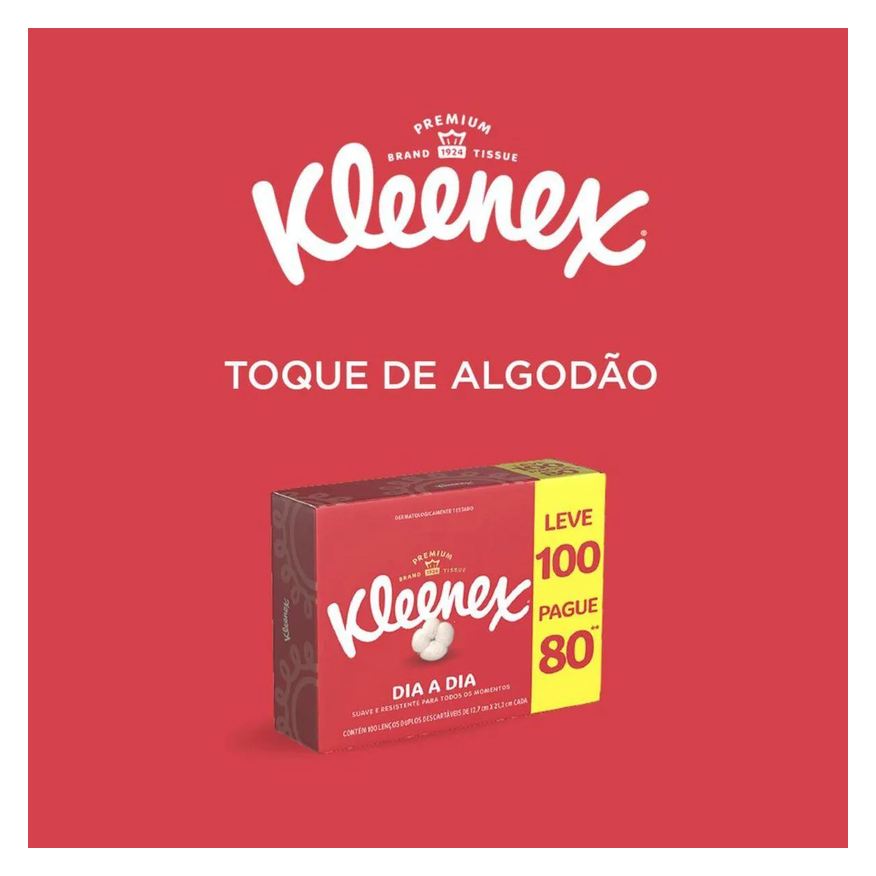 de Lenço Papel Kleenex com 100 Unidades