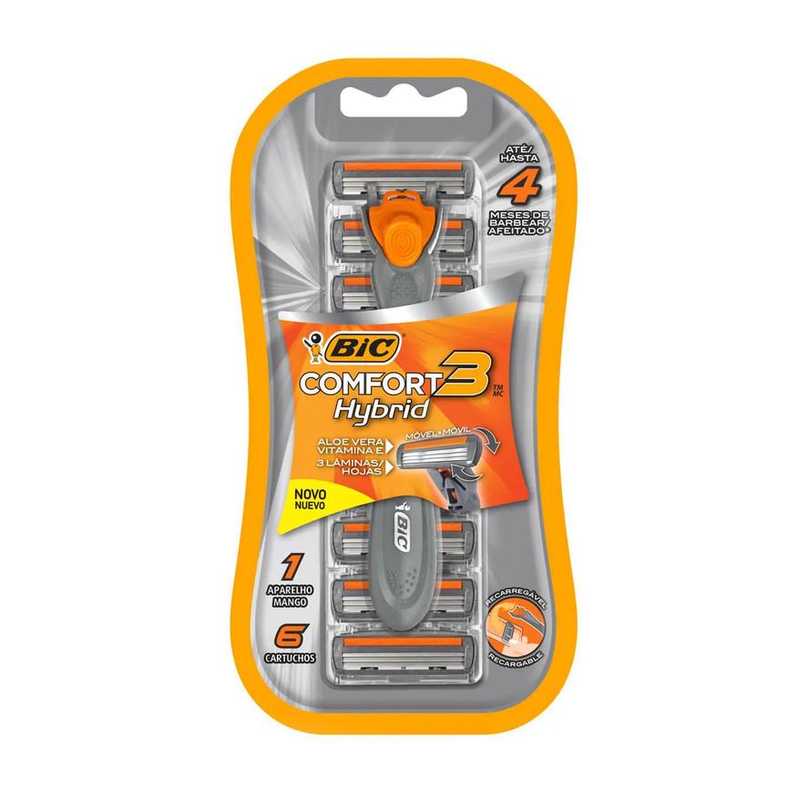 BIC Kit Aparelho de Barbear Comfort 3 Hybrid + 6 cartuchos