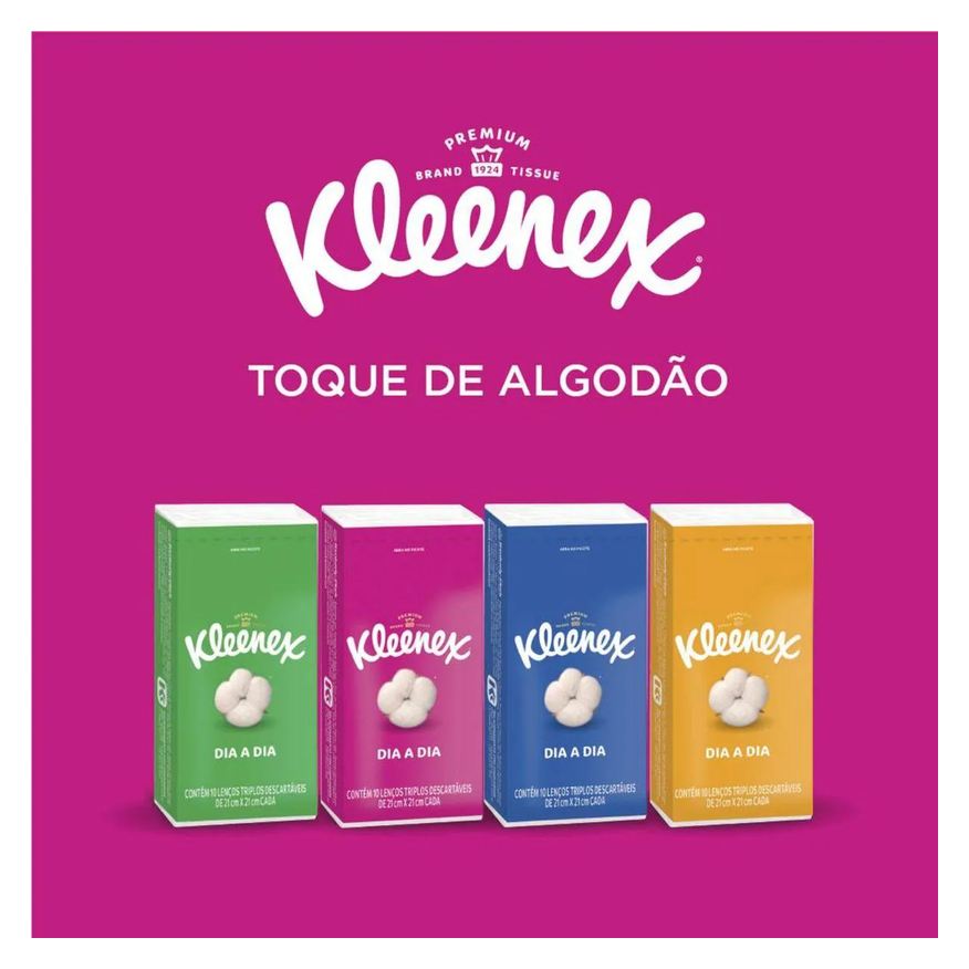 Lenços Kit de Papel de Bolso Kleenex Dia a Dia Folha Tripla com 4 pacotes de 10 folhas cada