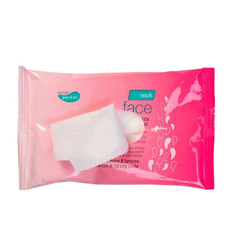 Needs Lenço Demaquilante Face Limpeza Facial 8 Unidades