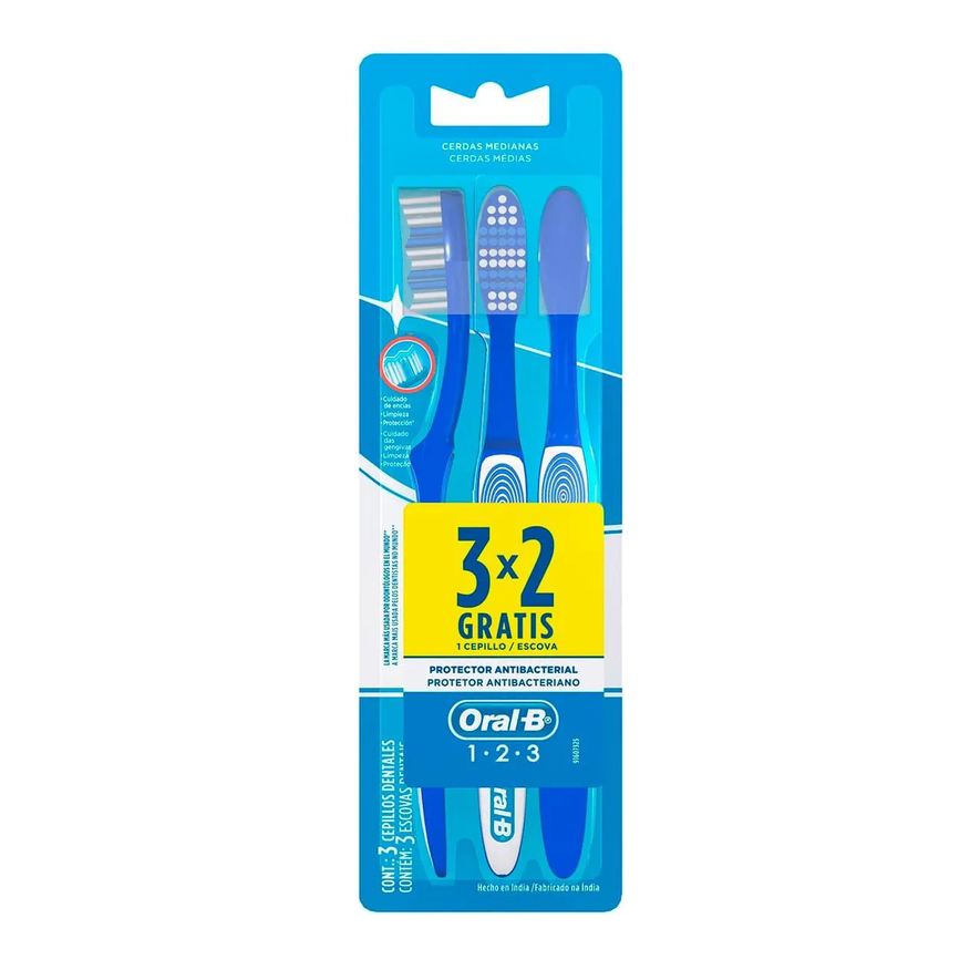 Oral-B Escova de Dente 123 Limpeza Brilhante Média 3 unidades