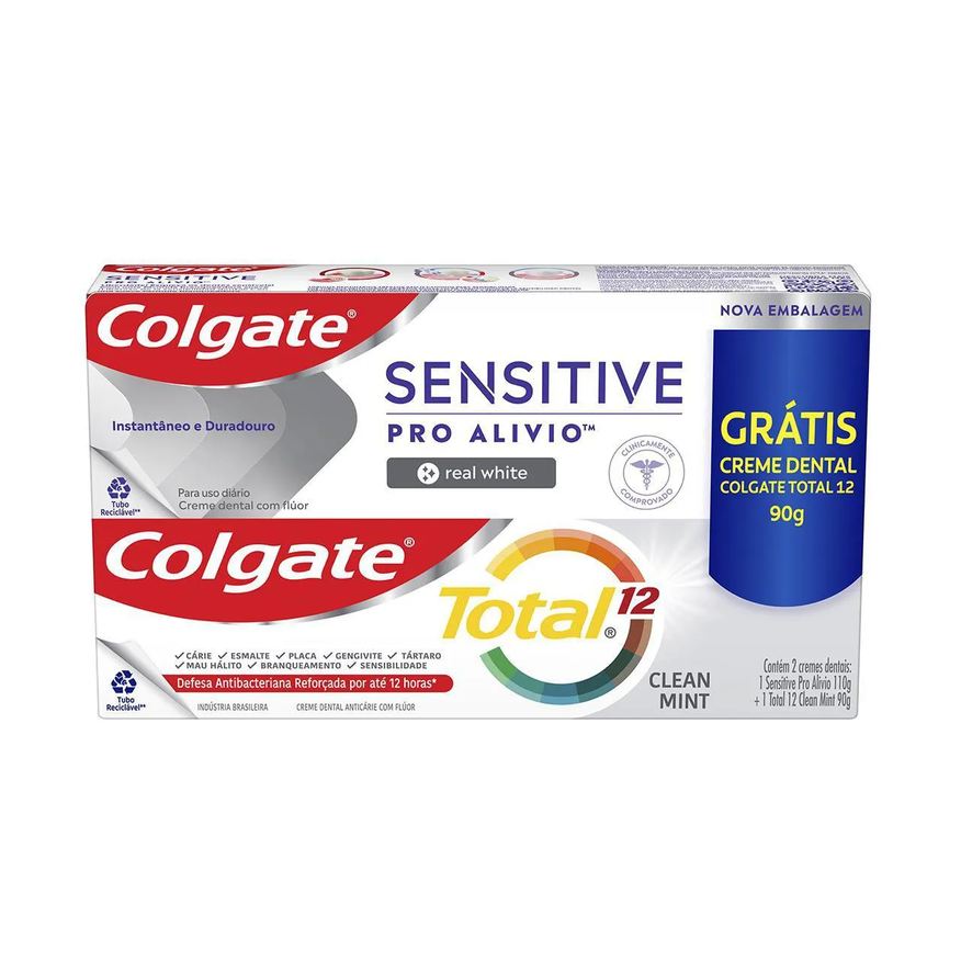 Colgate Creme Dental Sensitive Pro Alívio Real White 110g + Colgate Total 12 90g