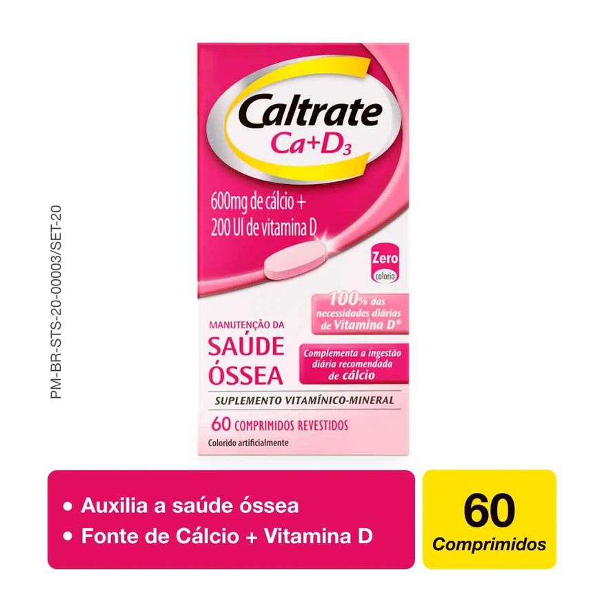 Caltrate Cálcio 600mg + Vitamina D 200UI Ca+D3 60 comprimidos