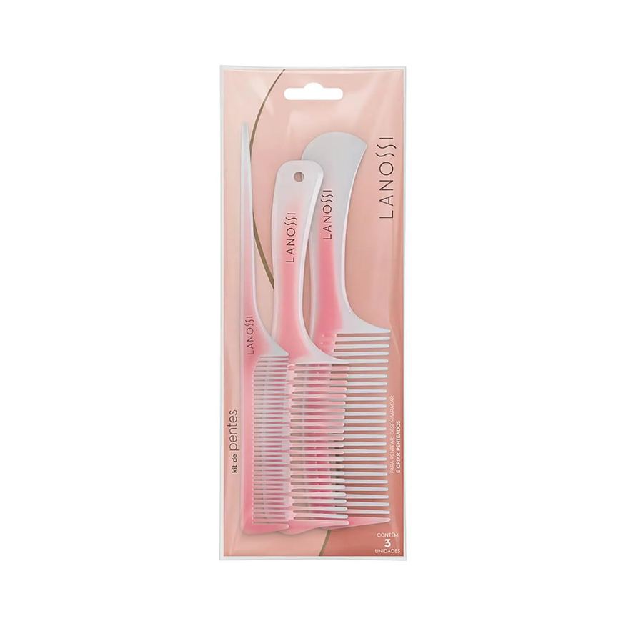 de Conjunto Pente de Cabelo Lanossi Rosé com 3 unidades