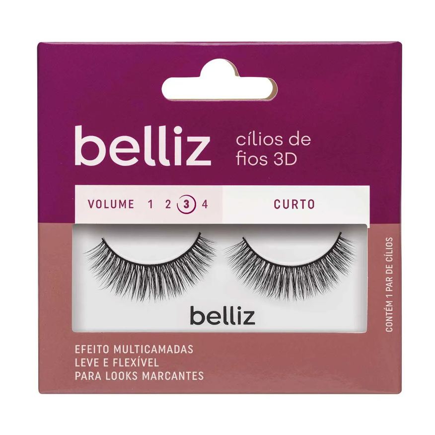 Big Universo Cílios Postiços Belliz 3D Curto 201 com 1 par