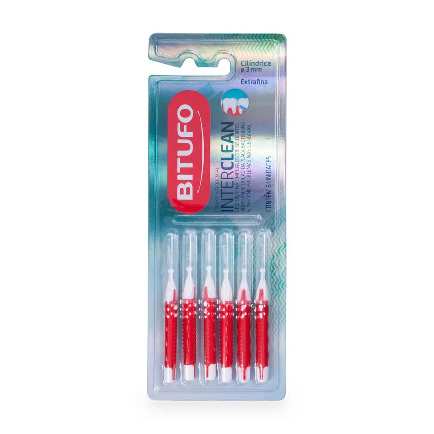 de Escova Dente Interdental Bitufo Interclean Extrafina Cilíndrica com 6 unidades