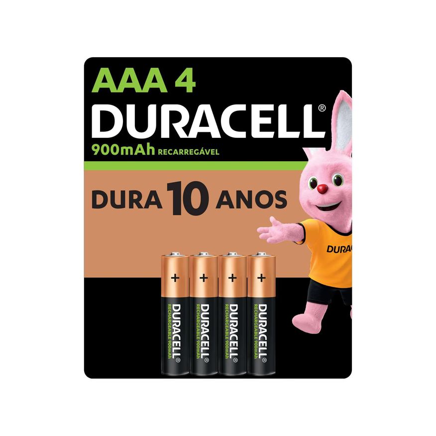 Alcalina Pilha Duracell Recarregável AAA com 4 unidades