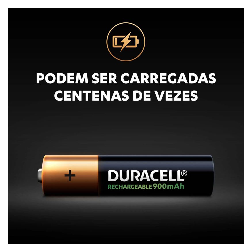 Alcalina Pilha Duracell Recarregável AAA com 4 unidades