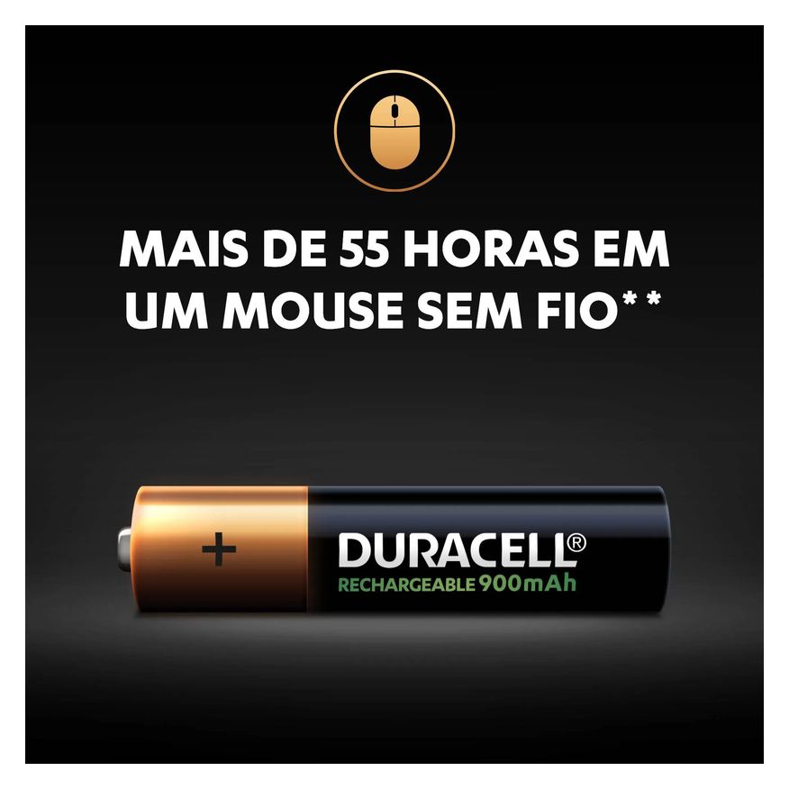 Alcalina Pilha Duracell Recarregável AAA com 4 unidades