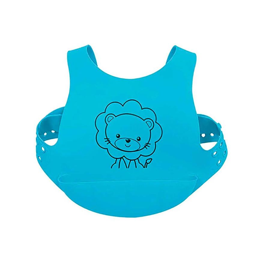 Buba Babador de Silicone com Cinto e Pega Migalhas Azul Leãozinho 1 unidade